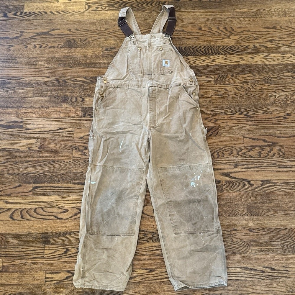 Vintage Carhartt Bib Overalls Mens 42 X 30 Brown Canvas Double Knee High Back